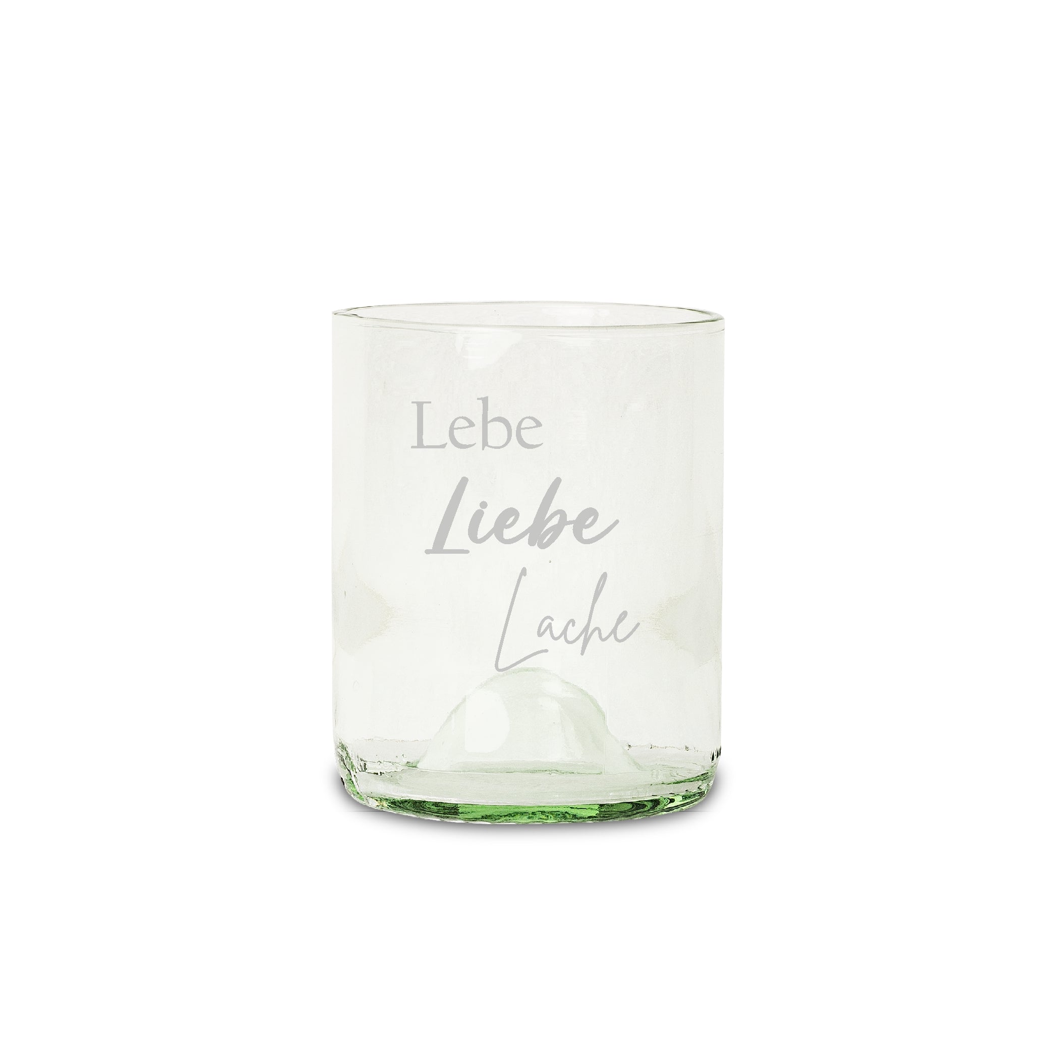 Glas Lebe Liebe Lache - Graviertes Upcycling-Glas - Glas
